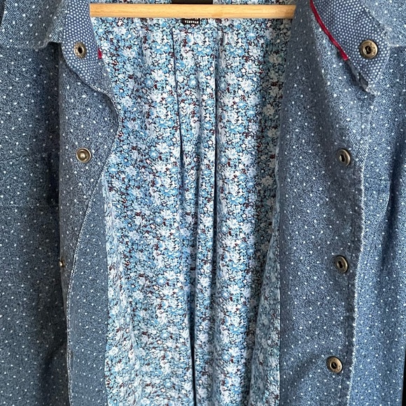 Construct New York Dot Pattern Snap Up Long Sleeve Blue Shirt Men’s size XXL - Picture 5 of 8